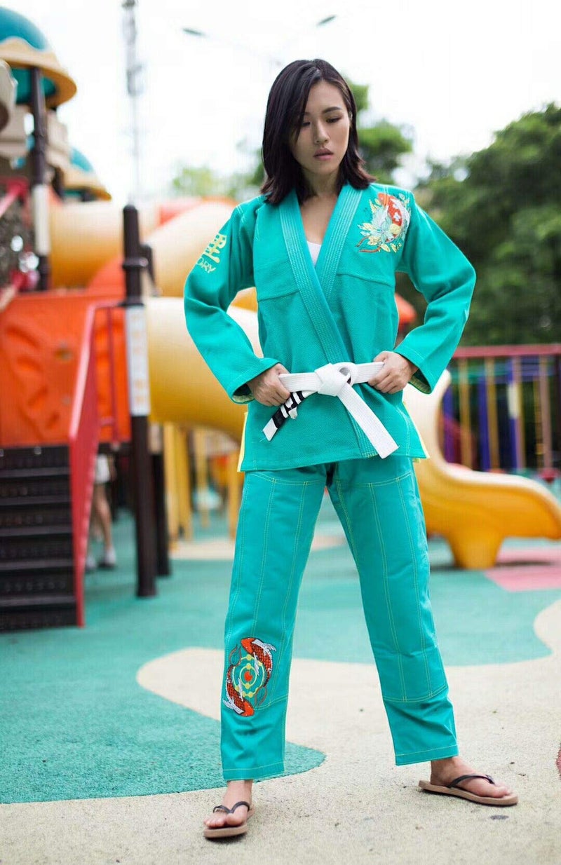 FLUORY Ladies Brazilian Jiu Jitsu Suit Female BJJ Gi Kimonos Women BJJ Uniform (BJJF20GREEN, F0) - Image 3